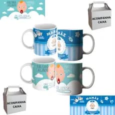 Kit 02 Canecas Personalizada Chá Revelação Menina Mamãe e Papai Porcelana Premium Café 325ml