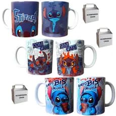 Kit 03 Canecas Personalizadas Lilo e Stitch Café Chocolate 325ml dia das Crianças