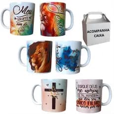 Kit 03 Canecas Personalizadas Frases Bíblicas Cristâ Porcelana Premium Café 325ml