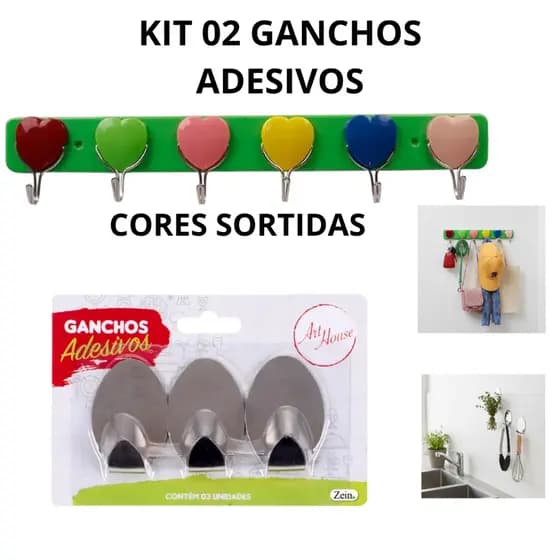 Kit 02 Ganchos Cabides Cozinha Banheiro Adesivo Art House