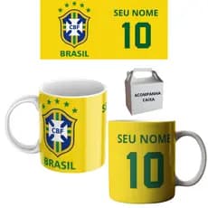 Caneca Personalizada Brasil Copa do Mundo Nome Porcelana 325ml