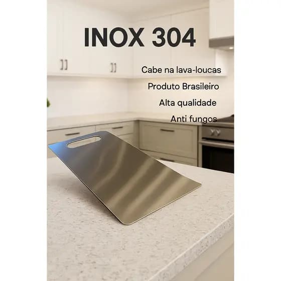 Tábua de Corte Inox Premium para Cozinha + Chaveiro/Abridor Churrasqueiro