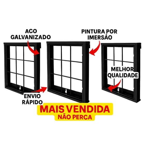 Kit 3 Vitrô Basculante 50x50 Aço Carbono com Grade Ideal Banheiro Sem Vidro  Acabamento Premium.