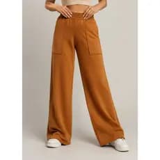 Calça Moletom Grosso Flanelado Feminina Wide Leg Perna Solta com Bolso
