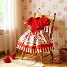 Vestido Festa Casual Manga Curta Ribana Canelado Infantil Personagens Moranguinho