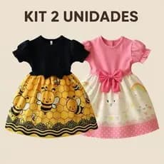 KIT 2 Vestidos Festa Casual Manga Curta Infantil