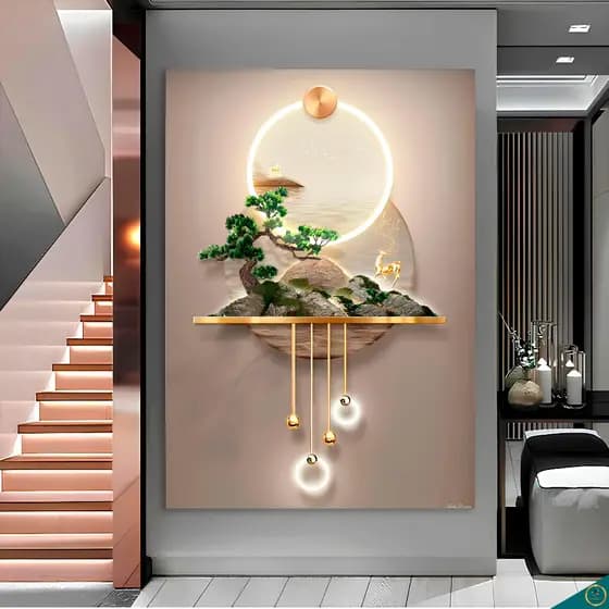 Quadro Decorativo Abstrato Ilha Nórtico Dourado Gold (Não TEM LED) Casa Sala Quarto Hall Decoração Parede