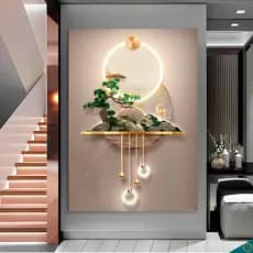 Quadro Decorativo Abstrato Ilha Nórtico Dourado Gold (Não TEM LED) Casa Sala Quarto Hall Decoração Parede