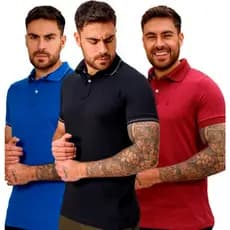 Camisa Gola Polo Masculina , Kit Malha Piquet Lisa Moda Casual