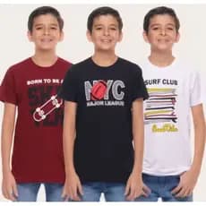 Kit 03 Camiseta Infantil Juvenil Menino Estampada Algodão Moda Infantil Estampas Variadas