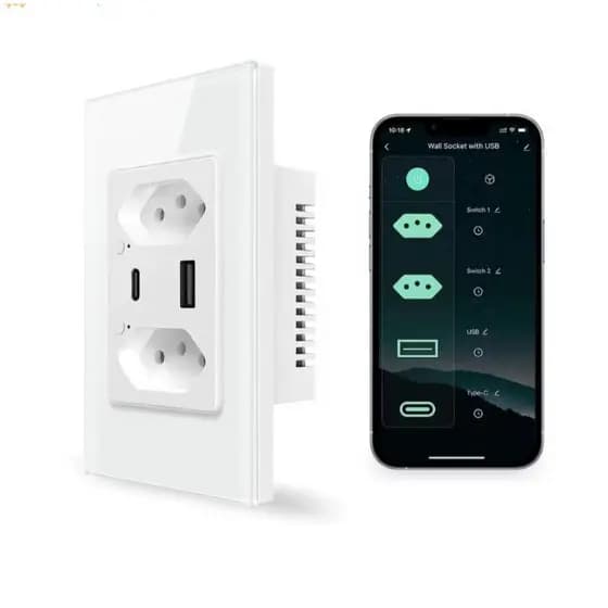 Tomada Dupla Inteligente Wi-Fi - 10A USB-C Alexa SmartLife Controle Remoto via APP Voz