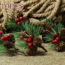 10 Pçs Flores Artificiais Natal Bagas Vermelhas Pinha Ramos de Azevinho Decoração Festiva