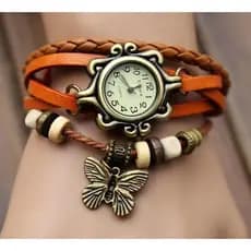 Vintage Borboleta Pulseira Relógio De Couro Moda Senhora Quartzo
