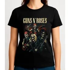 Camisa Rock Feminina blusa  Baby Look Algodão Guns n' Roses Metallica ACDC Black Sabbath Iron Maiden Slayer