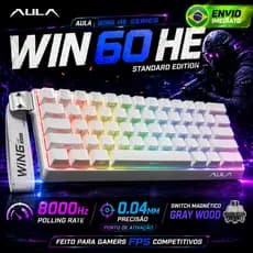 AULA WIN 60HE Teclado Mecânico Gamer Magnético, 60%, Magnético, 8000HZ, Ativação em 0.04mm, RGB