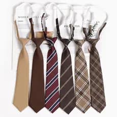 Gravata vintage marrom estilo acadêmico para mulheres, acessório de camisa bordô que não precisa ser passada, listras pr