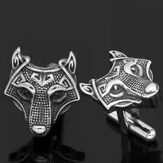 Camisa Masculina com Cabeça de Lobo de Odin, Estilo Viking, Mitologia Nórdica Retrô, com Botões de Punho em Aço Inoxidáv
