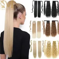 Peruca feminina de cabelo sintético longo e liso com alças, trança de rabo de cavalo, peruca de cabelo liso com fixação
