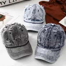 Boné de Beisebol de Denim Lavado para Homens e Mulheres, Bonés Clássicos Retrô, Boné de Cowboy Desgastado e Rasgado, Bon