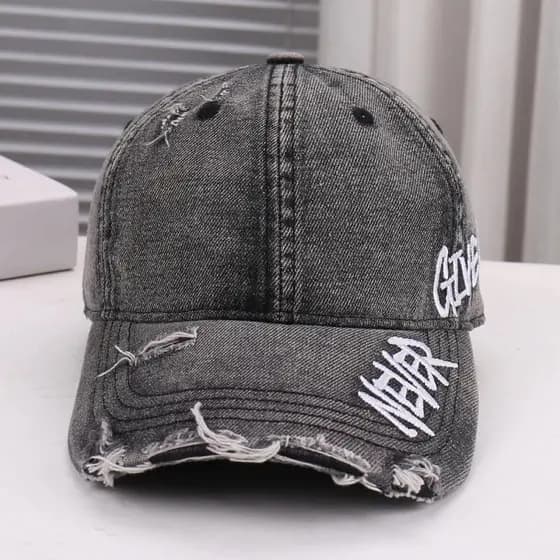 Boné De Beisebol Jeans Lavado Elegante Bordado Carta Decorado Confortável Respirável Denim Buraco Snapback Moderno E Mas