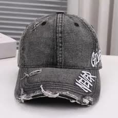 Boné De Beisebol Jeans Lavado Elegante Bordado Carta Decorado Confortável Respirável Denim Buraco Snapback Moderno E Mas