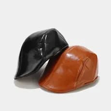 Homens Retro Couro Do Plutônio Newsboy Bonés Nova Boina De Moda Outono Boné Plano Chapéu Masculino Cor Sólida Manter Que