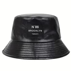 Chapéu Bucket Unissex Brooklyn em Couro PU, Chapéu de Pescador para Viagens ao Ar Livre, Chapéus de Proteção Solar para
