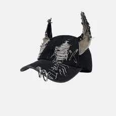 Bonés De Beisebol De Cowboy Y2k Orelhas De Coelho Denim Rasgado Hip-hop Chapéu Masculino E Feminino Personalidade Escura