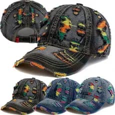 Novo Estilo Feminino Boné De Beisebol Jeans Rasgo Buraco Vintage Linhas Coloridas Bonés Snapback Masculinos Unissex Casu