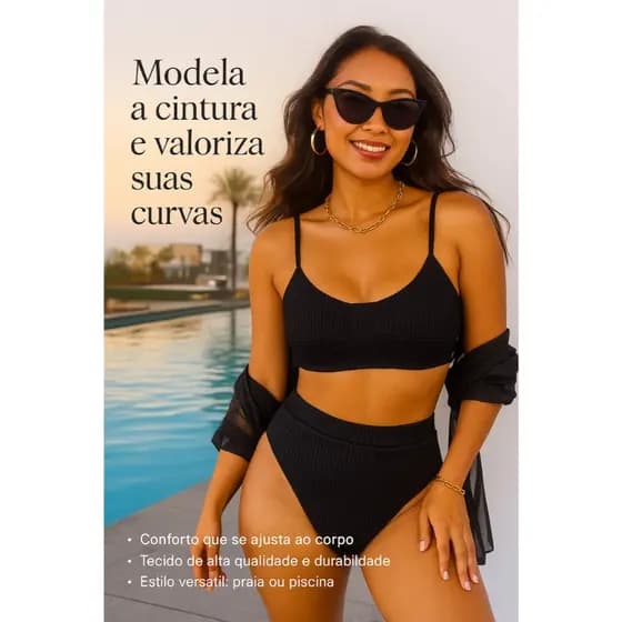 Biquíni Com Bojo Calcinha Moda Gringa Praia Cintura Alta Pala Larga Canelado Top Meia Taça Positano
