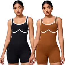 Kit 2 Macaquinhos Feminino Academia Treino Bicolor Tecido Canelado Ribana