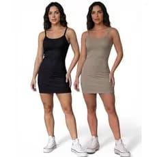 Kit 2 Vestidos Alcinha Modelador Canelado Curto Vestido Curto Feminino Vestido Modelador