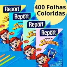100/ 400 Folhas Sulfite A4 Colorido Senninha Report Rosa Azul Amarelo Verde Papel Impressão Desenho Escolar