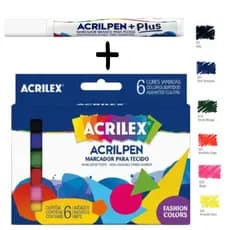 Estojo 7 Canetas Coloridas e Branca Acrilpen Para Tecido  Cores Vivas Acrilex + Nota Fiscal