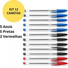 Kit 12 Canetas BIC Azul Preta e Vermelha Caneta Esferográfica Ponta Média