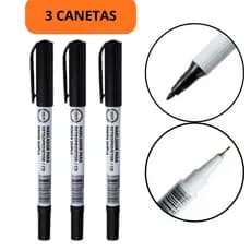 Caneta Marcador Permanente Preto Ponta Dupla