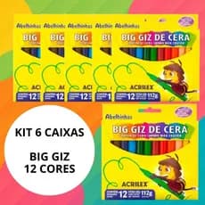 Kit 1/6/12 Caixas BIG Giz De Cera Acrilex 12 Cores Não Tóxico Infantil Escolar Triangular