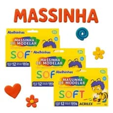 Kit 3 Caixas Massinha De Modelar 12 Cores Infantil Escolar Acrilex