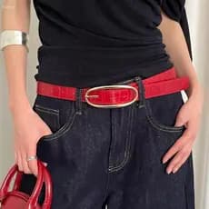 Cinto Feminino ADAMES, Designer em Couro PU, Estilo Y2k, Luxuoso e Casual, nas Cores Vermelho, Preto e Café
