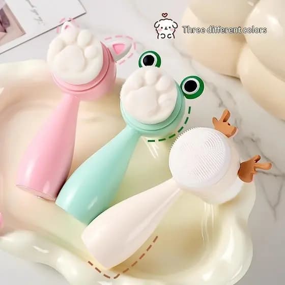 Escova de Limpeza Facial 3D de Dupla Face em Silicone, Escova Esfoliante de Cerdas Macias para Massagem Manual, Novo Mod