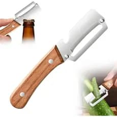 Descascador de vegetais de alta qualidade com cabo de madeira e abridor de garrafas, utensílio de cozinha 2 em 1, feito
