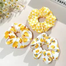 1 faixa de cabelo elástica com padrão de pato, laços de cabelo brancos e amarelos, adequados para uso diário feminino.