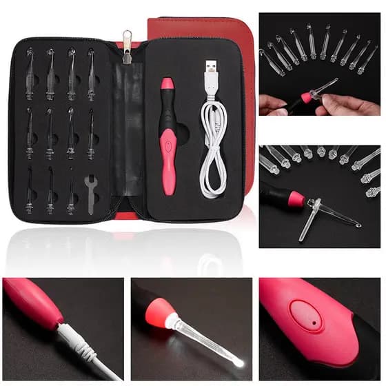 Bolsa de crochê com cabeça de mudança de LED, conjunto de crochê luminoso, bolsa de material diy 11 em 1, carregamento U