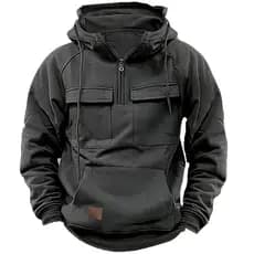 Nova cor sólida moletom com capuz masculino europeu americano juventude esportes Multi-bolso moletom de couro jaqueta