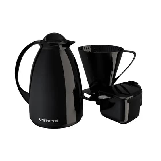 Kit café prático garrafa térmica + açucareiro + suporte filtro Unitermi Preto