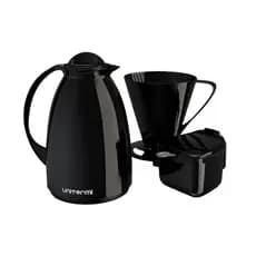 Kit café prático garrafa térmica + açucareiro + suporte filtro Unitermi Preto