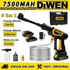 Lavadora de Alta Pressão Portátil 48V 1200 PSI 20000 RPM 6 Modos Sem Fio para Carros e Uso Doméstico