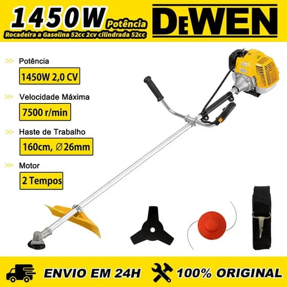 Roçadeira A  52CC 2CV Cilindrada Potência 1450W Motor 2 Tempos Segurança e Eficiência