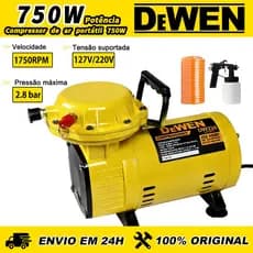 Compressor de Ar Direto 40 PSI 250W 65L/MIN com Kit de Acessórios Design Sem Óleo