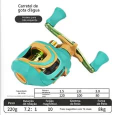 Carretilha de Gota D'Água Mão Esquerda 7.2:1 Freio Magnético 12 Níveis 8kg Força de Freio para Pesca Rio Mar